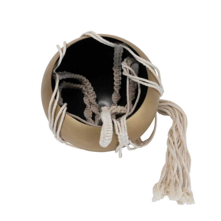 Macrame Hanging Gold Finish Round Boho Metal Planter Pot
