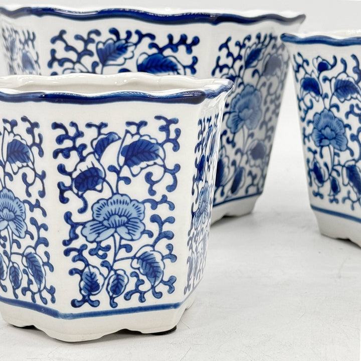 Set of 3 - 
4.5"/6"/8" Ceramic Chinoiserie Planter Pot Set