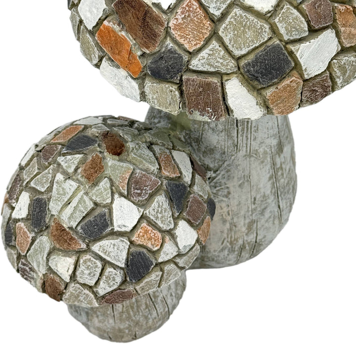 11" Mosaic Double Mushroom Garden Statue Resin (Tan & Grey)