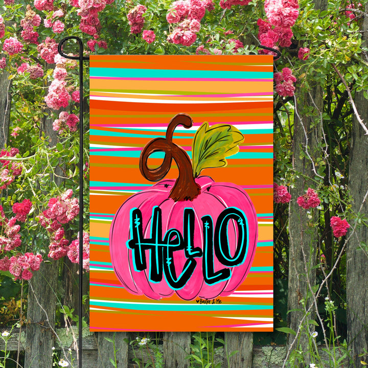 Hello Pink Pumpkin Garden Flag