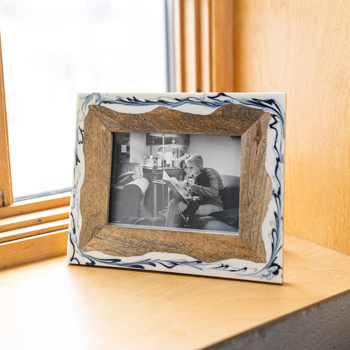 Varuna 5x7 Photo Wood and Marbled Blue Resin Picture Frame