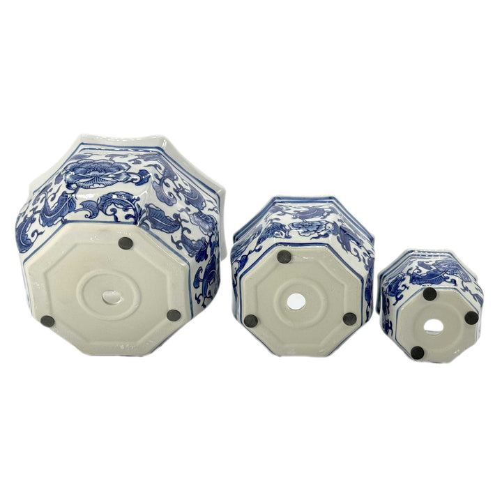 Set of 3 - 
4.5"/6"/8" Ceramic Chinoiserie Planter Pot Set