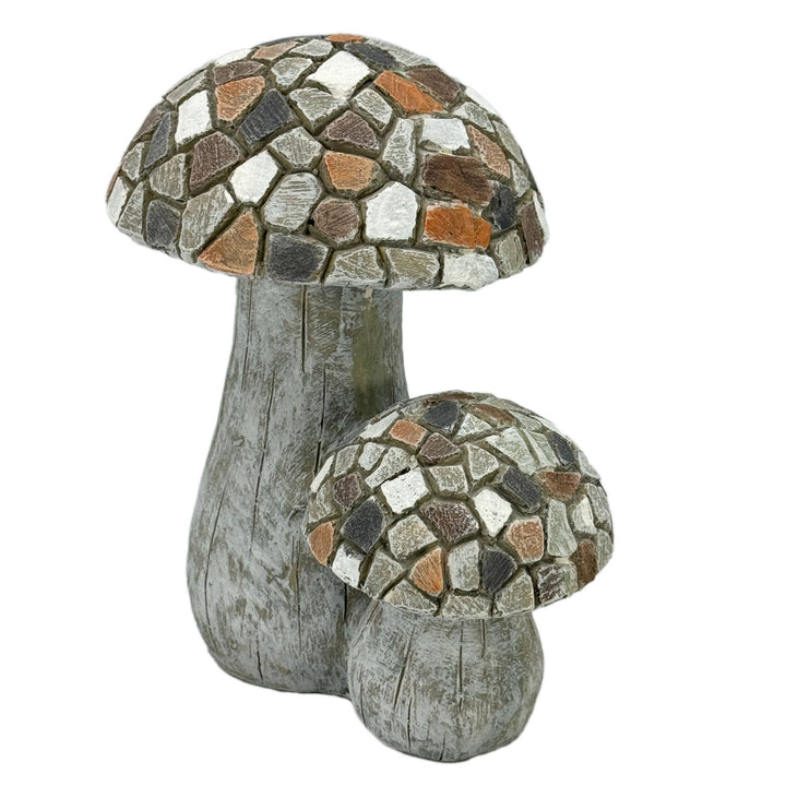 11" Mosaic Double Mushroom Garden Statue Resin (Tan & Grey)