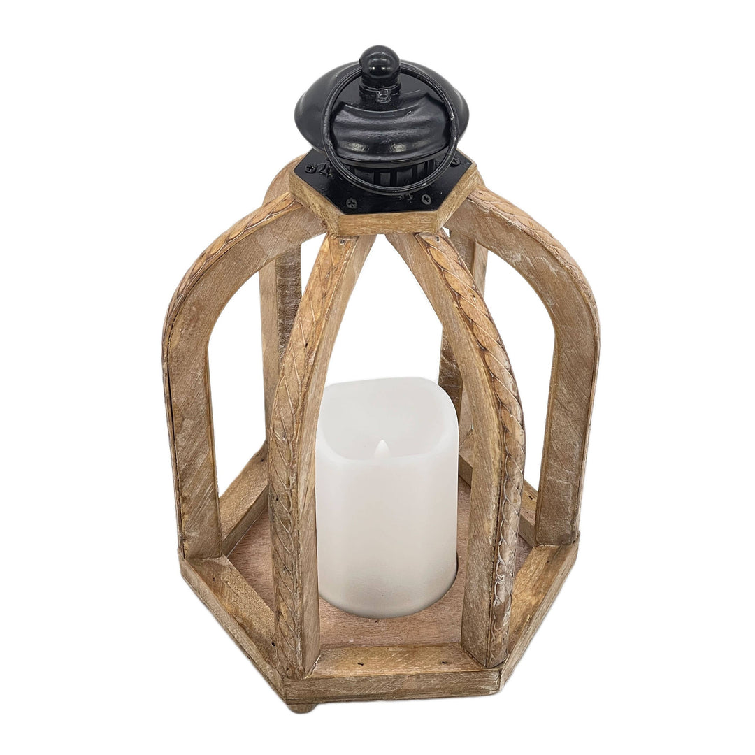 Rustic Wooden Accented LED Candle Lantern