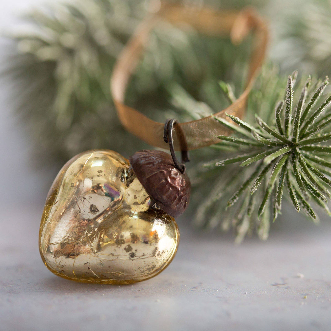 Gold 1" Crackle Glass Hearts Christmas