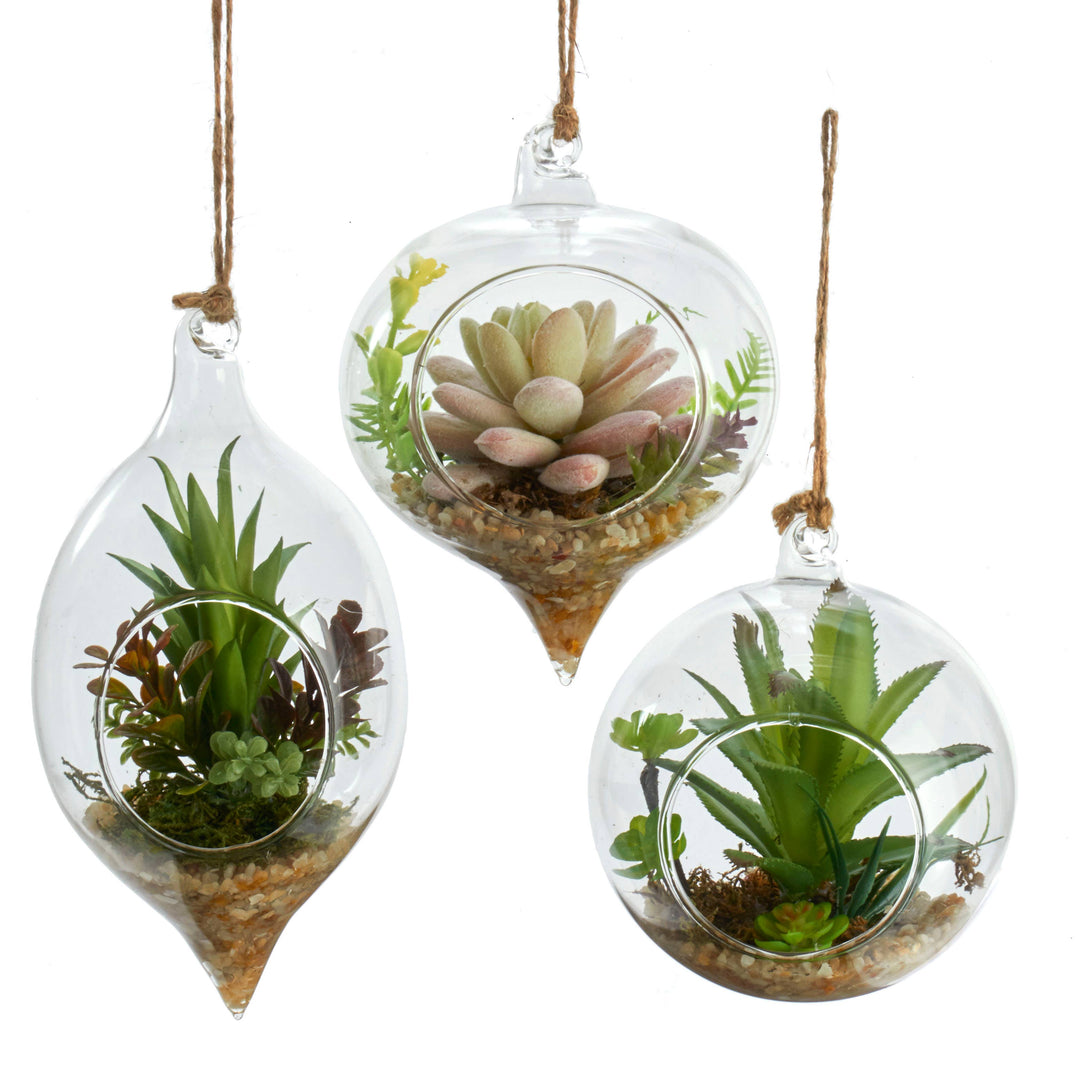 3.5-4"GLASS W/ARTIFICIAL FLOWR ORNAMENT 3A