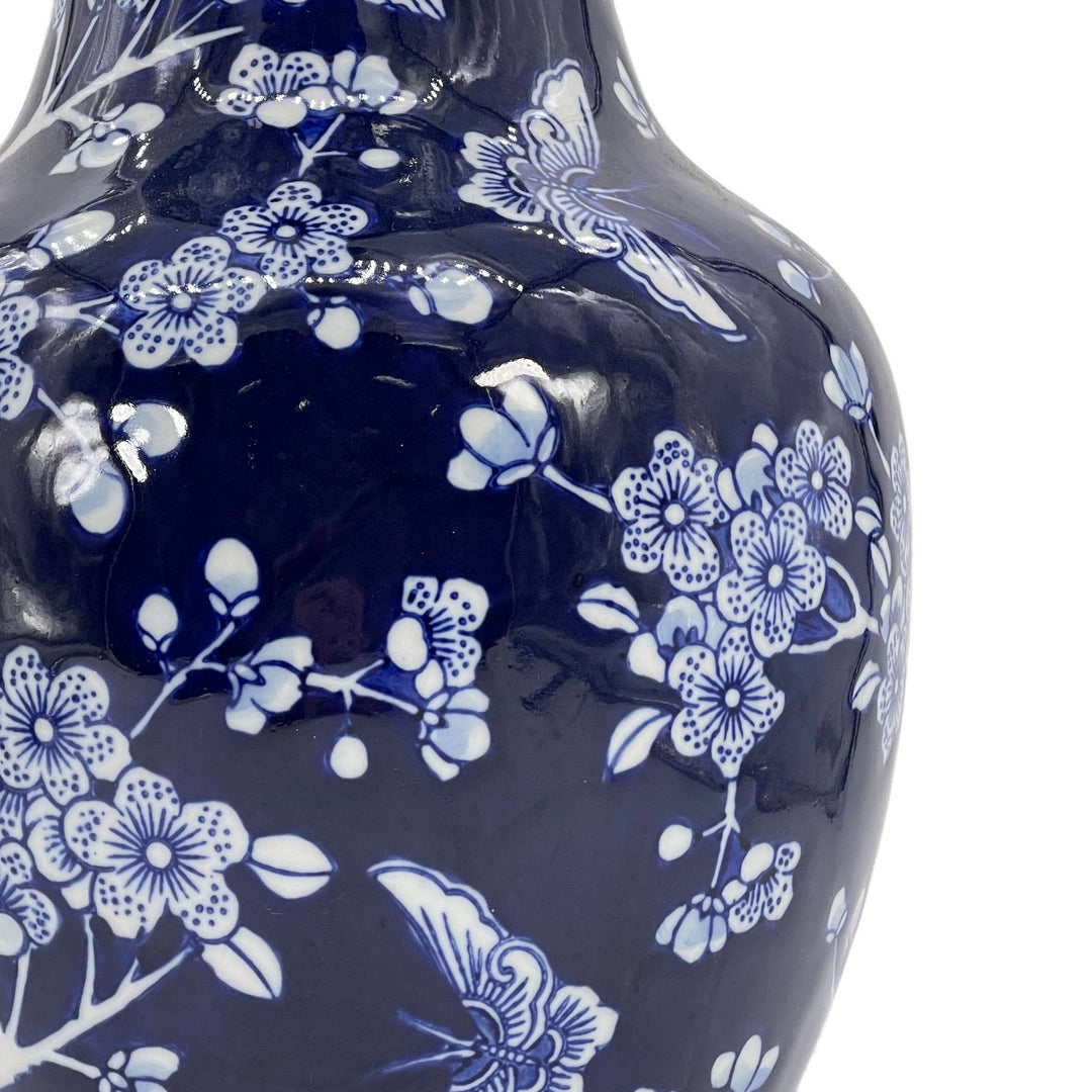 Dark Blue Chinoiserie Ceramic Vase 14"