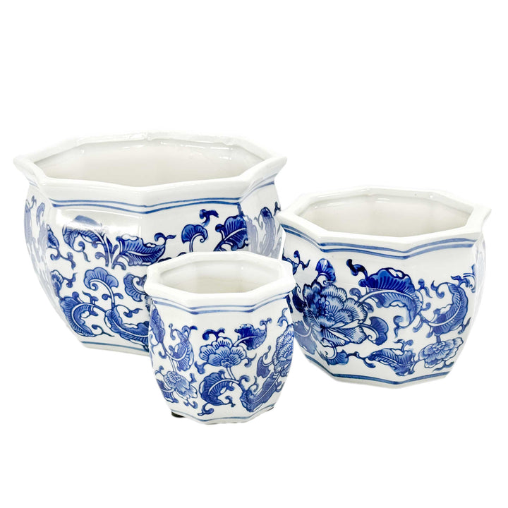Set of 3 - 
4.5"/6"/8" Ceramic Chinoiserie Planter Pot Set