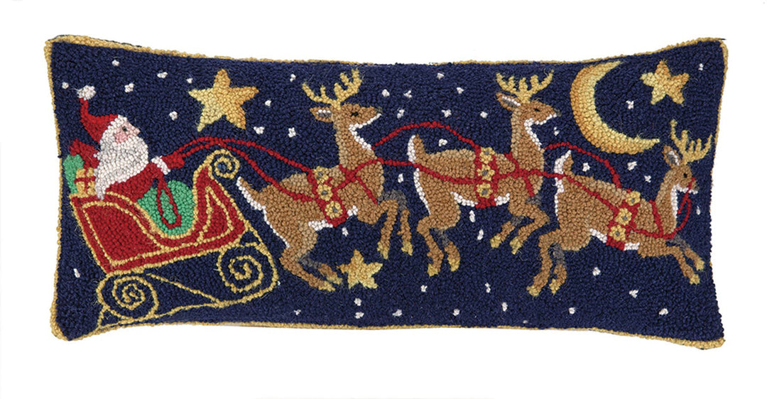 Santa Three Reindeer Hook Pillow