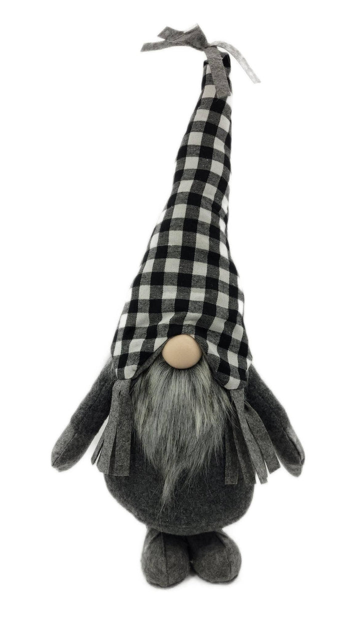 Black & White Gingham Fabric Holiday Gnome 26"