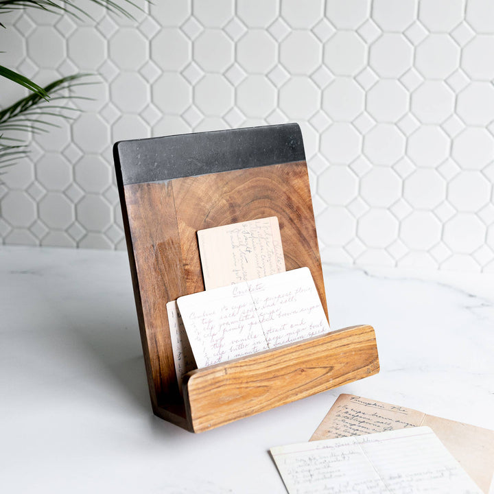 Louisa Cookbook Holder Acacia Wood, Marble & Metal