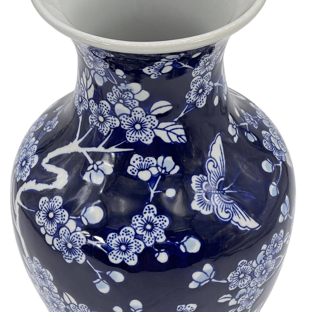 Dark Blue Chinoiserie Ceramic Vase 14"