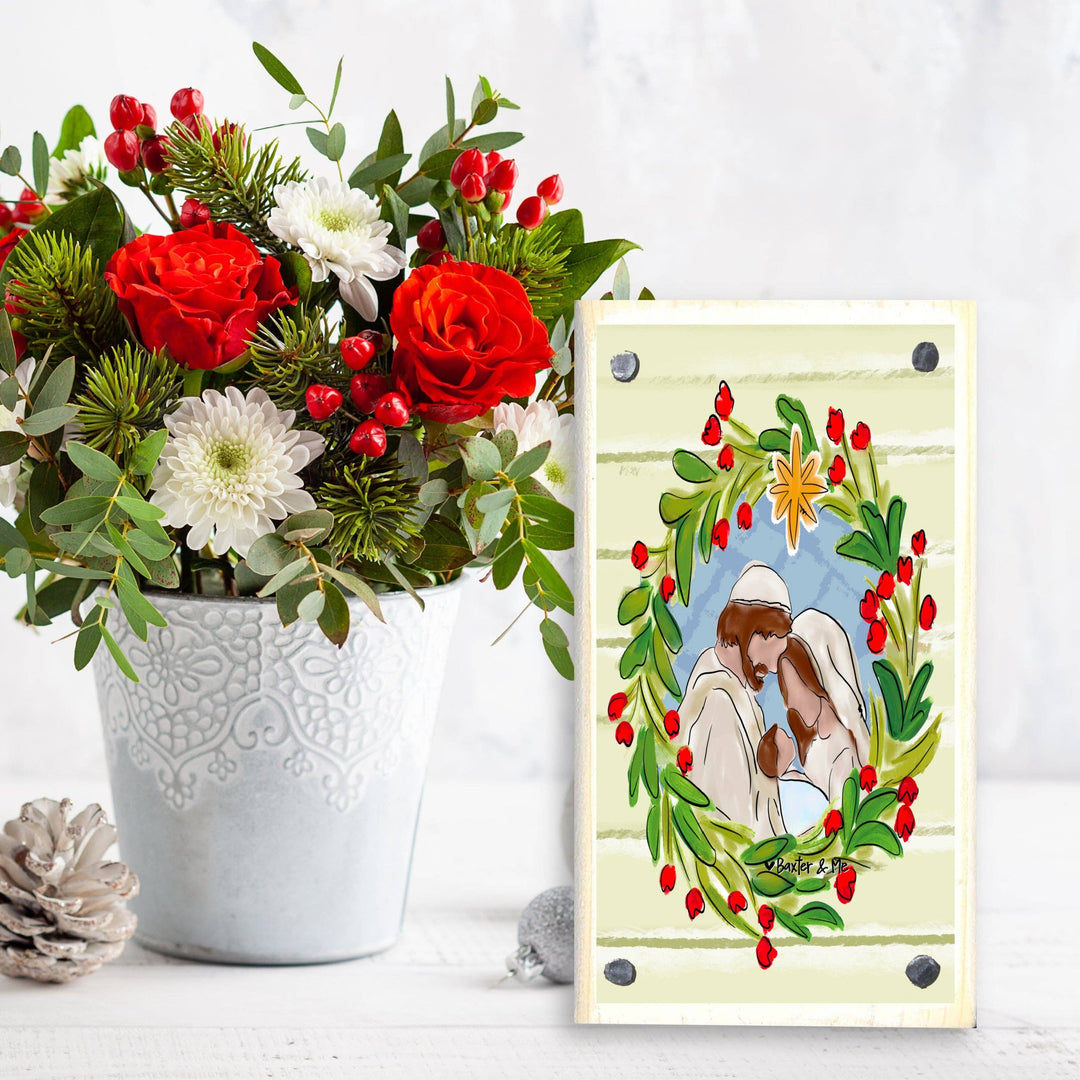Joseph Mary Jesus Christmas Wreath Happy Block