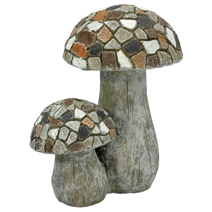 11" Mosaic Double Mushroom Garden Statue Resin (Tan & Grey)