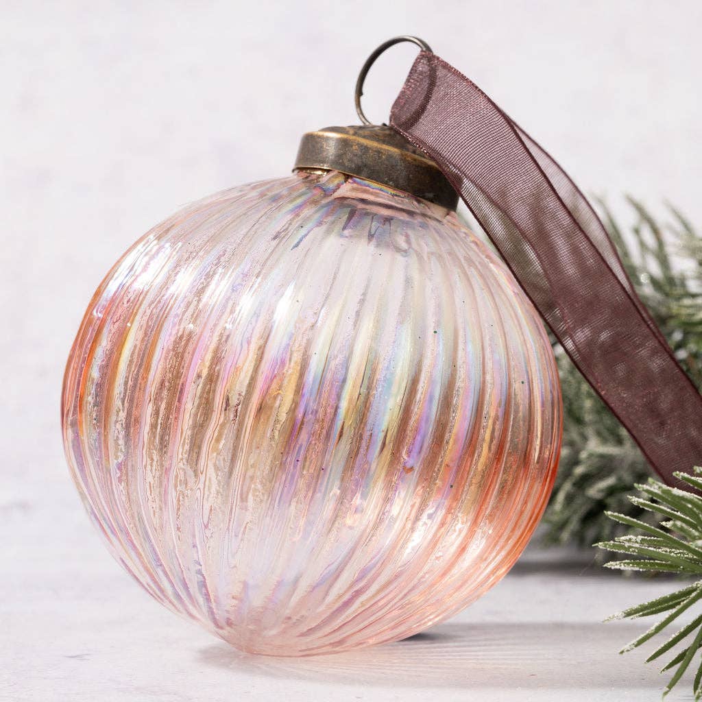 4" Extra Large Rose Rainbow Glass Ribbed Ball