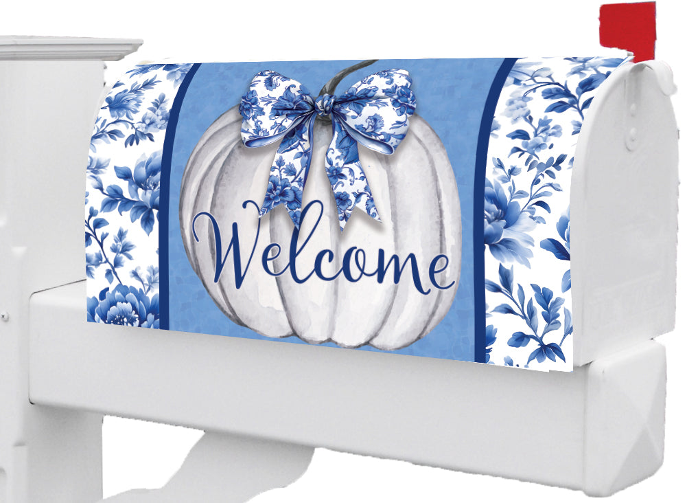 Mailbox Makeover-Blue and White Pumpkin