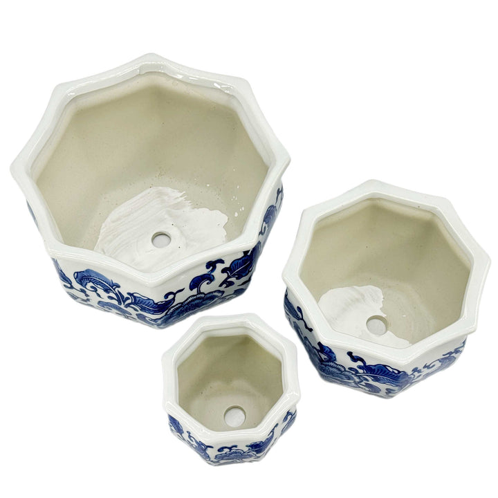 Set of 3 - 
4.5"/6"/8" Ceramic Chinoiserie Planter Pot Set