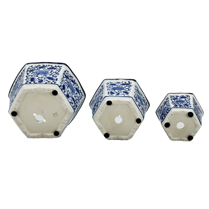 Set of 3 - 
4.5"/6"/8" Ceramic Chinoiserie Planter Pot Set