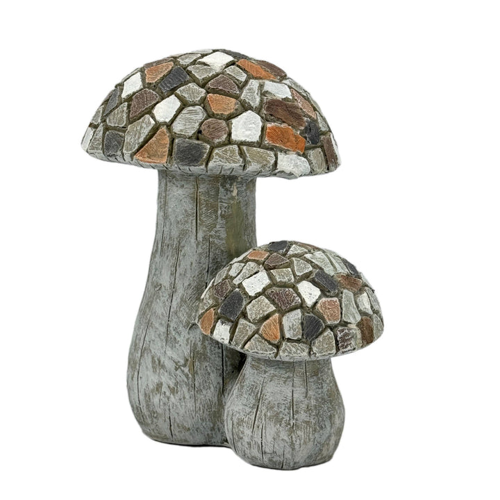 11" Mosaic Double Mushroom Garden Statue Resin (Tan & Grey)