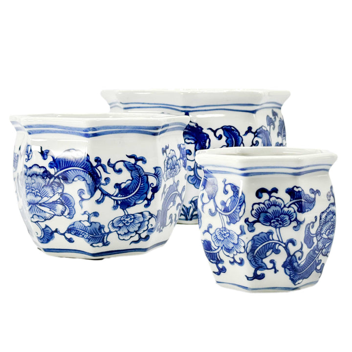 Set of 3 - 
4.5"/6"/8" Ceramic Chinoiserie Planter Pot Set