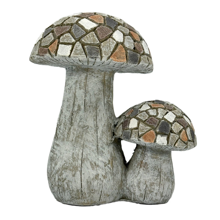 11" Mosaic Double Mushroom Garden Statue Resin (Tan & Grey)