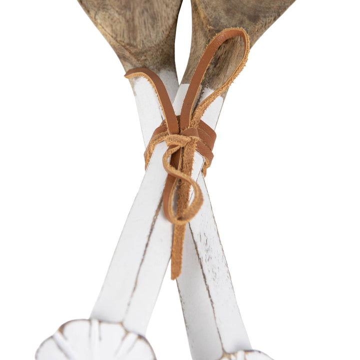 Charlotte Set of 2 White Wood Serving Utensils with Flower