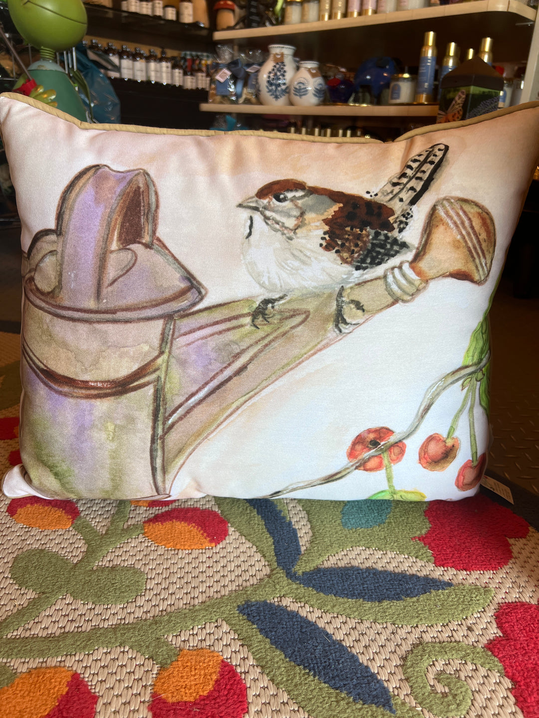Indoor/ Outdoor Watercan Bird Pillow