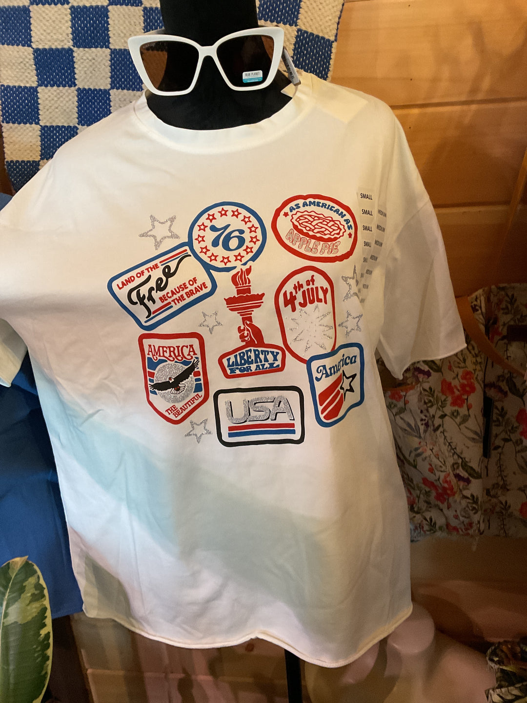 Patriotic Patches On White Tee