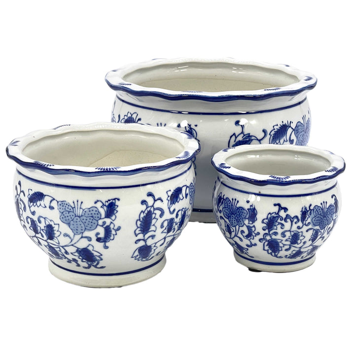 Set of 3 - 
4.5"/6"/8" Ceramic Chinoiserie Planter Pot Set