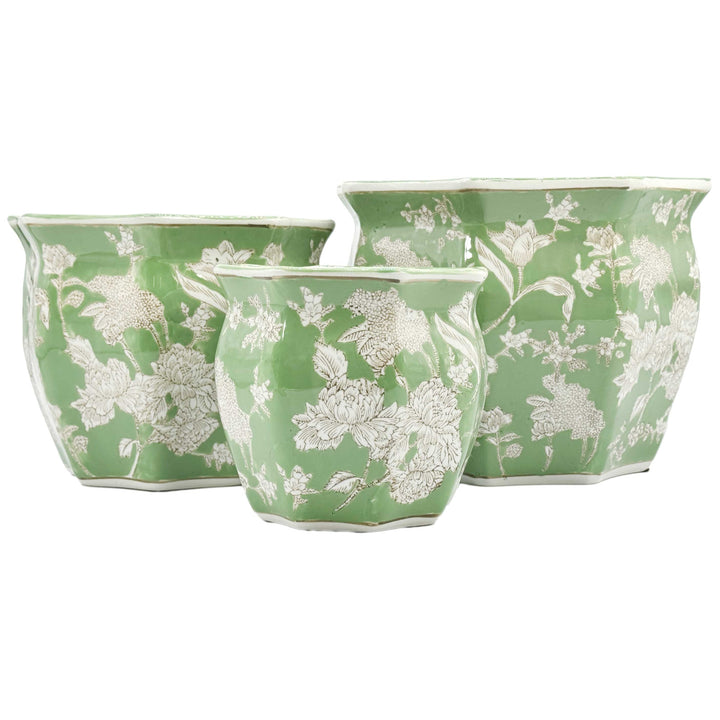 Set of 3 - 
4.5"/6"/8" Ceramic Chinoiserie Planter Pot Set