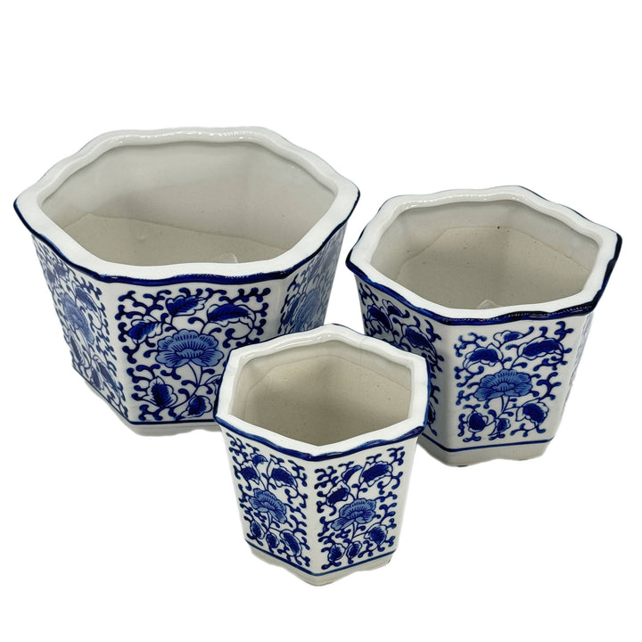 Set of 3 - 
4.5"/6"/8" Ceramic Chinoiserie Planter Pot Set