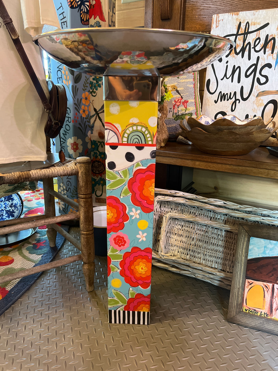 Art Pole Bird Bath-Flower, Polka Dot