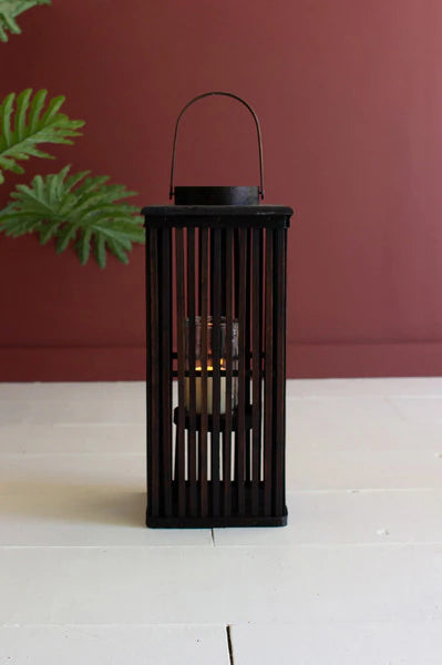 Tall Brown Rectangle Bamboo Lantern with Glads Insert