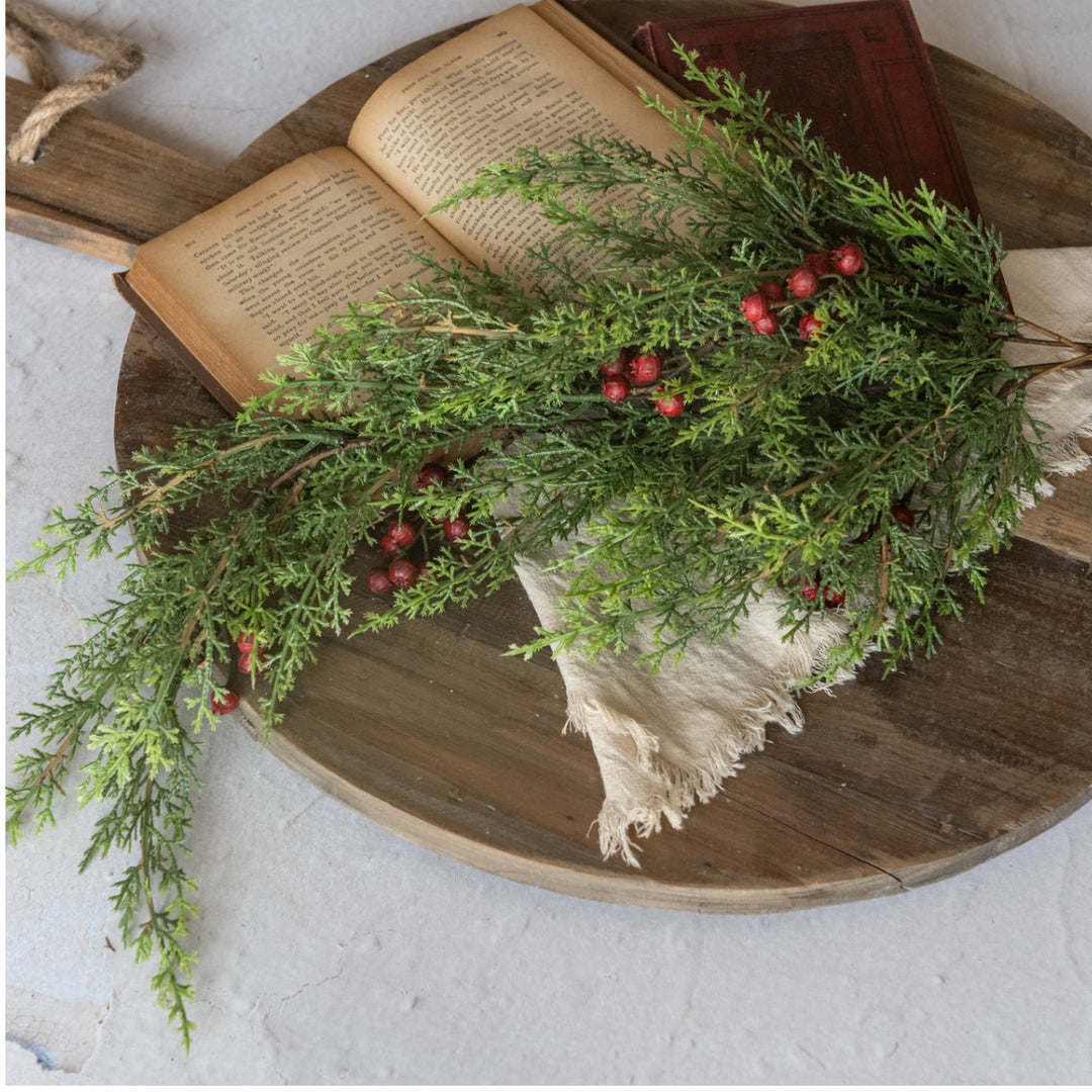 27” Soft Cedar & Red Berry Hanging Bush