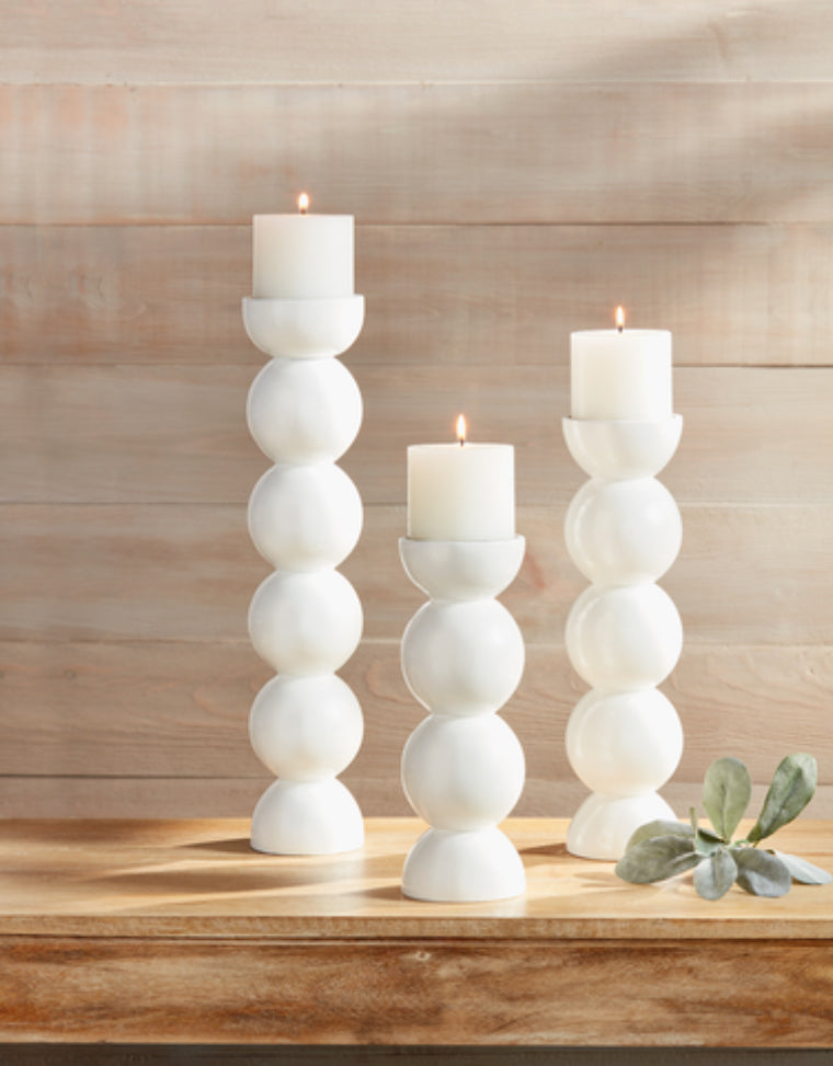 Medium White Lacquer Candlestick