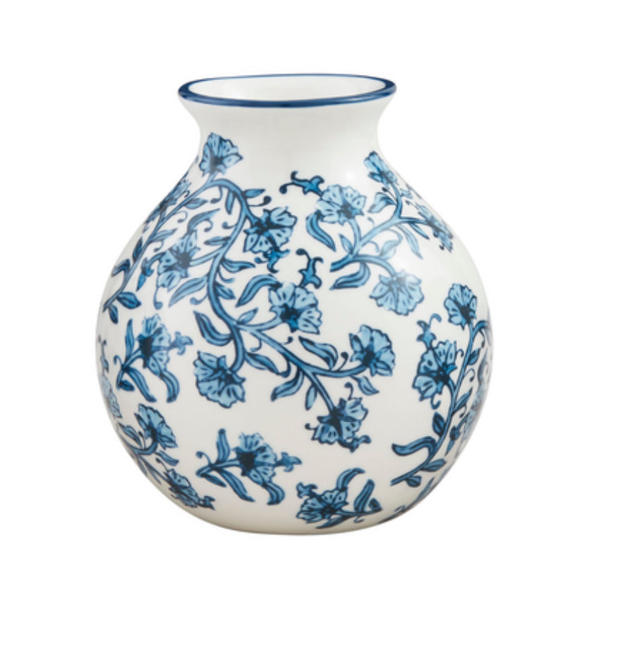 Mudpie Medium Blue Block Print Vase