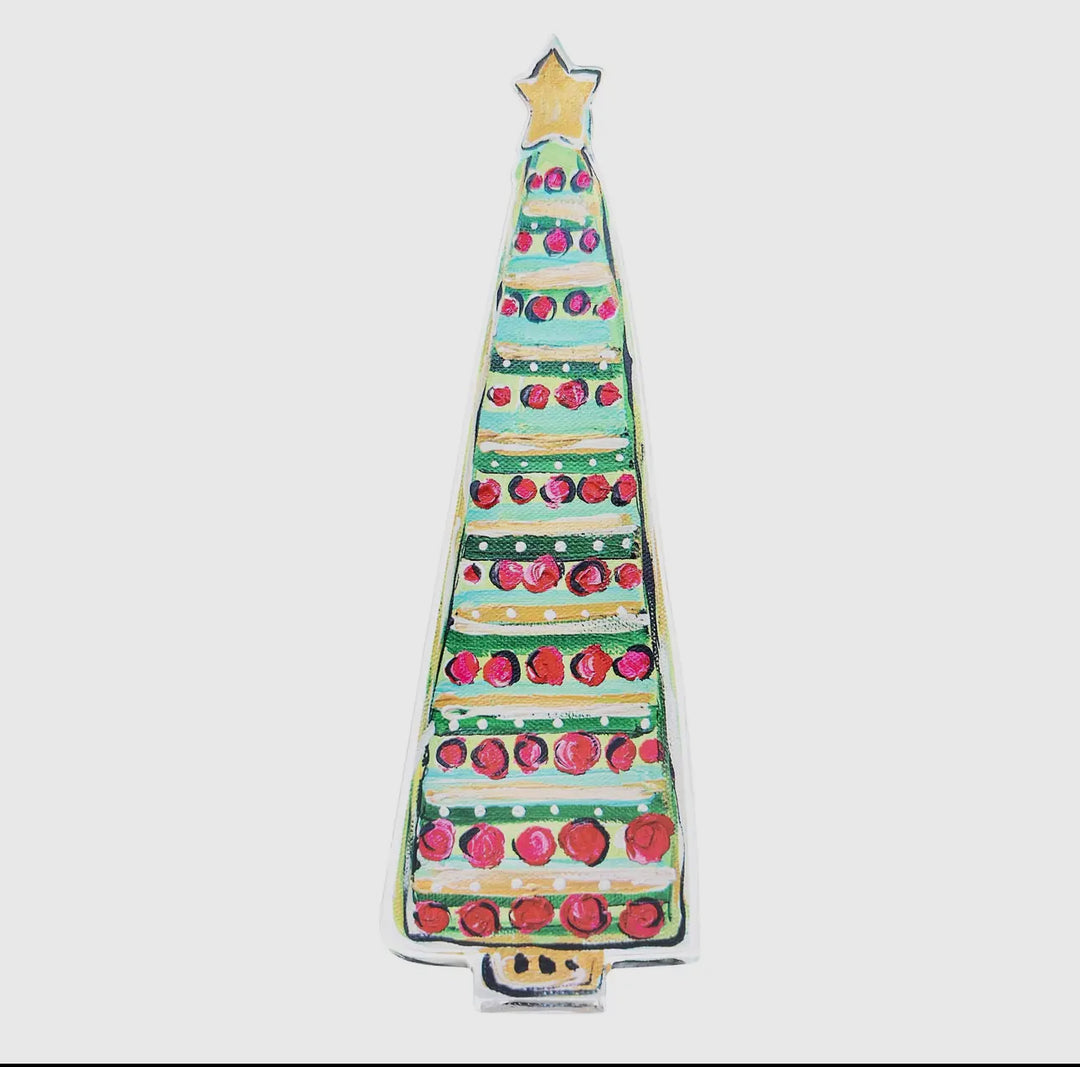 Bright Gold & Green Christmas Tree Acrylic Stand