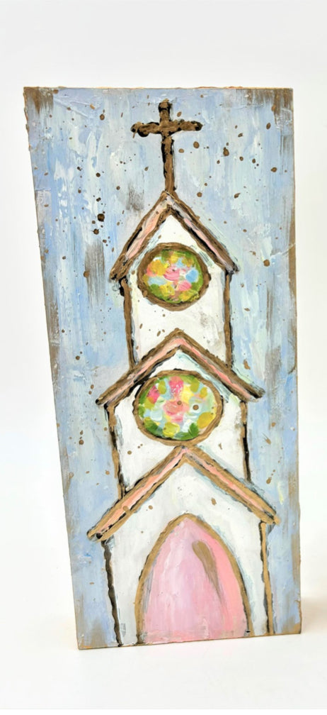 5x1.5x12" Handpainted Block Sign, Church Pastel
