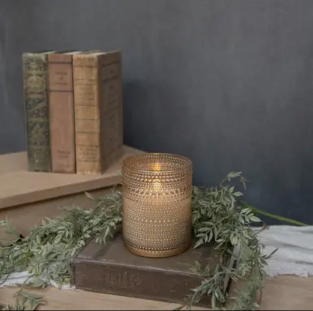 5” Champagne Dotted Flameless Candle