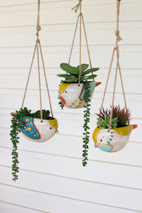 Set of 3 Ceramic Hanging Bird Planters
