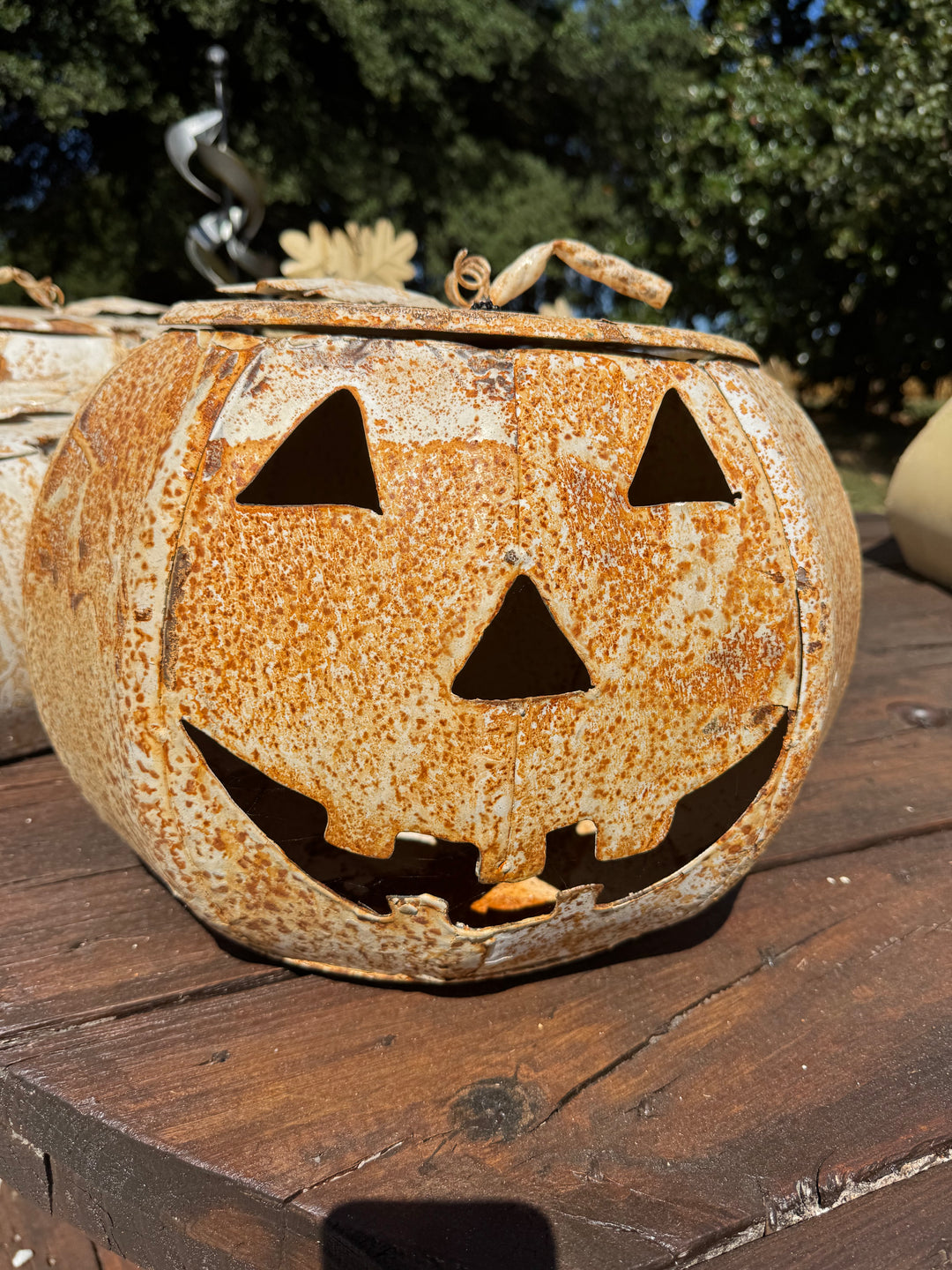 Large metal pumpkin with lid