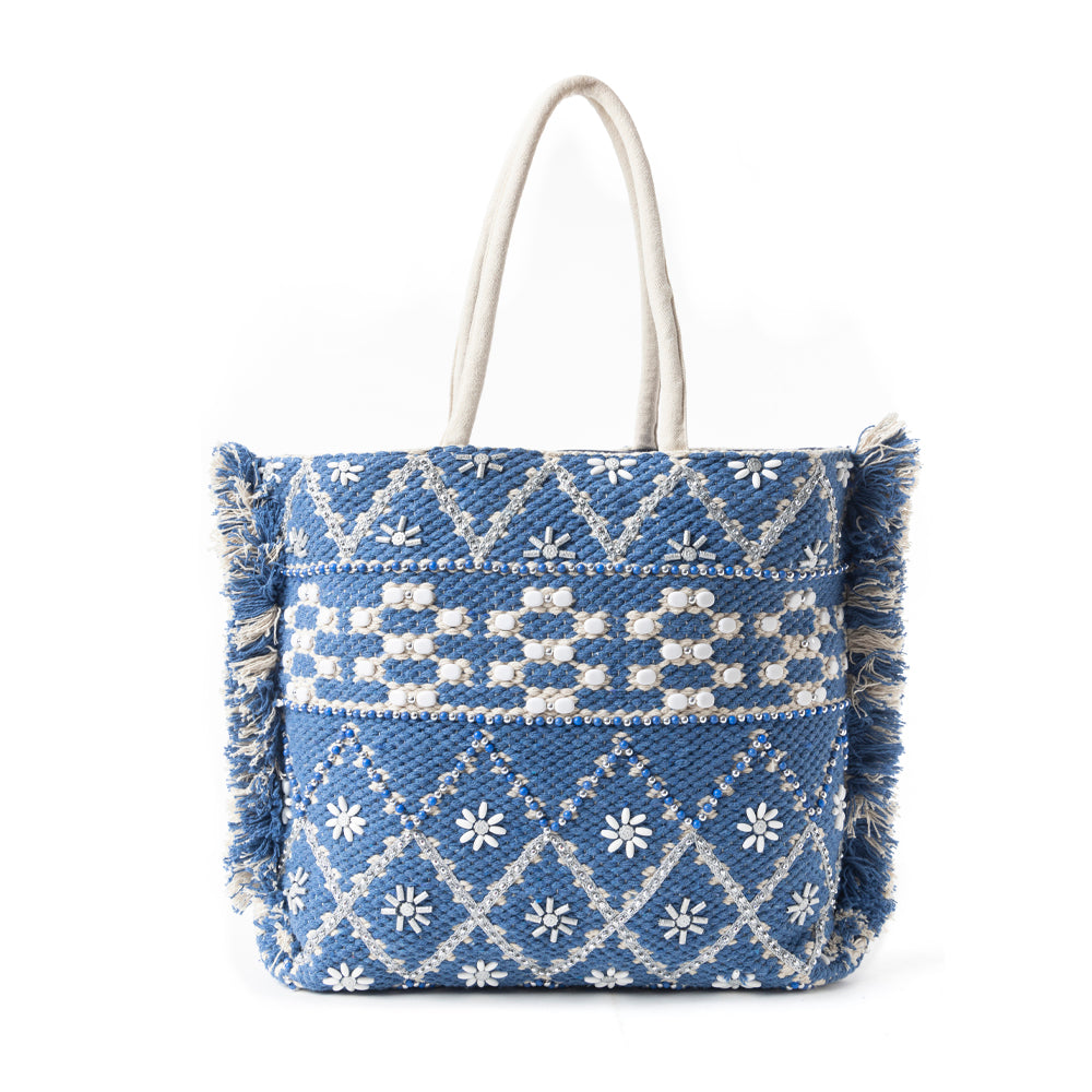 Garden Lattice Carryall Tote Bag in Blue