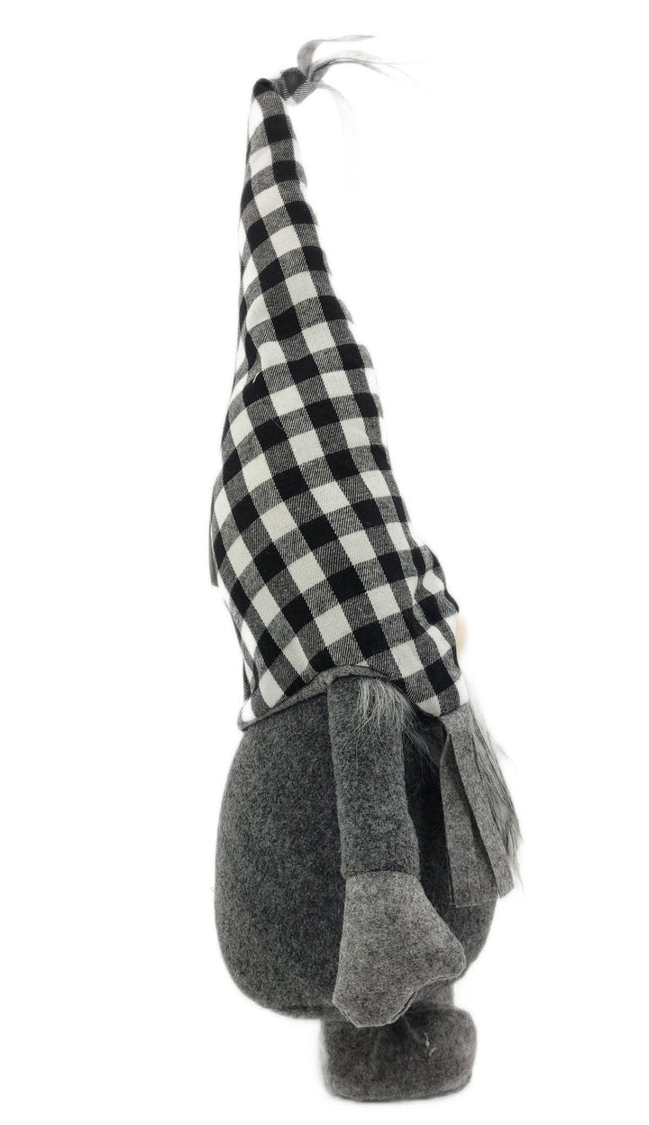 Black & White Gingham Fabric Holiday Gnome 26"