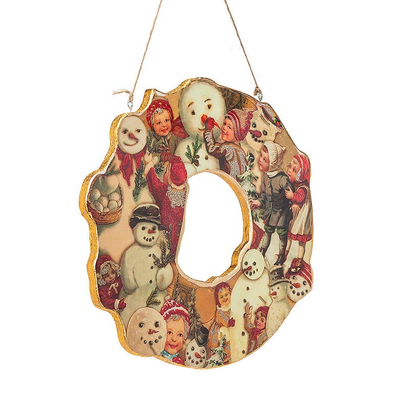 Small Vintage Snowman Wreath-7"D