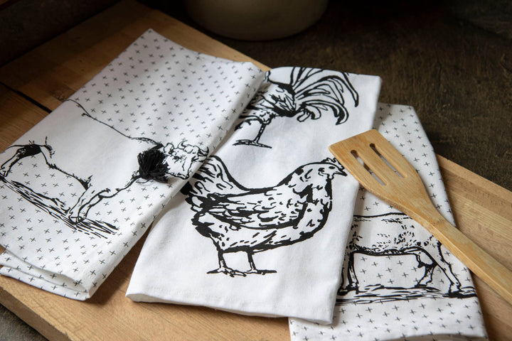 Logan Set of 3 Farm Design Kitchen Tea Towel with Tassels