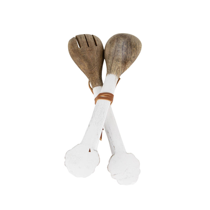 Charlotte Set of 2 White Wood Serving Utensils with Flower