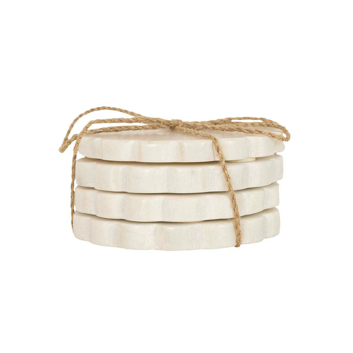 Emery Scallop Edge Set of 4 Coaster Set Marble, Jute Tie