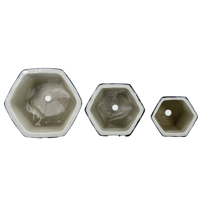 Set of 3 - 
4.5"/6"/8" Ceramic Chinoiserie Planter Pot Set