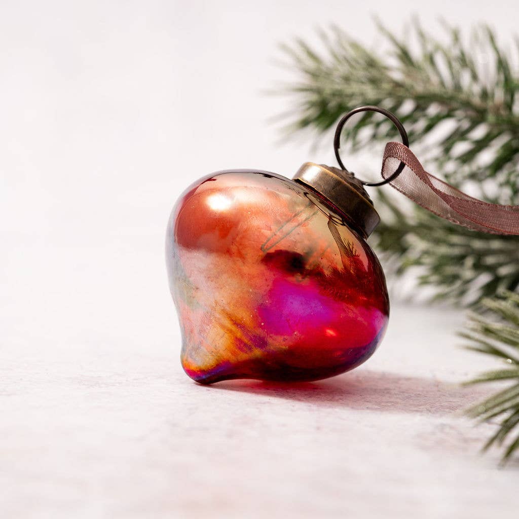 2" Medium Red Luster Glass Lantern Christmas ornament