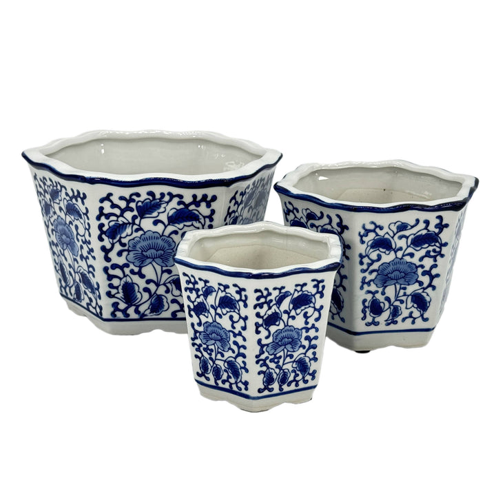 Set of 3 - 
4.5"/6"/8" Ceramic Chinoiserie Planter Pot Set